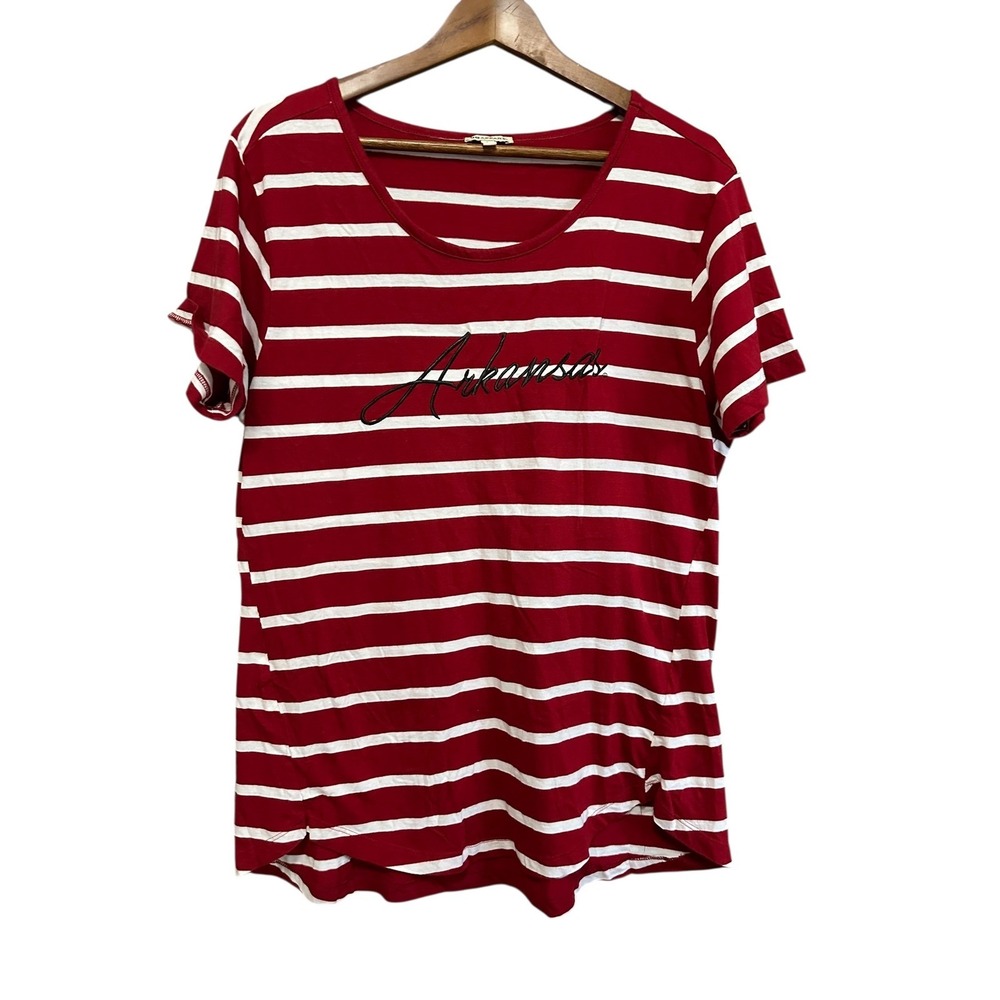 UG APPAREL Red White Striped Arkansas Embroidered‎ T Shirt Size L Cotton